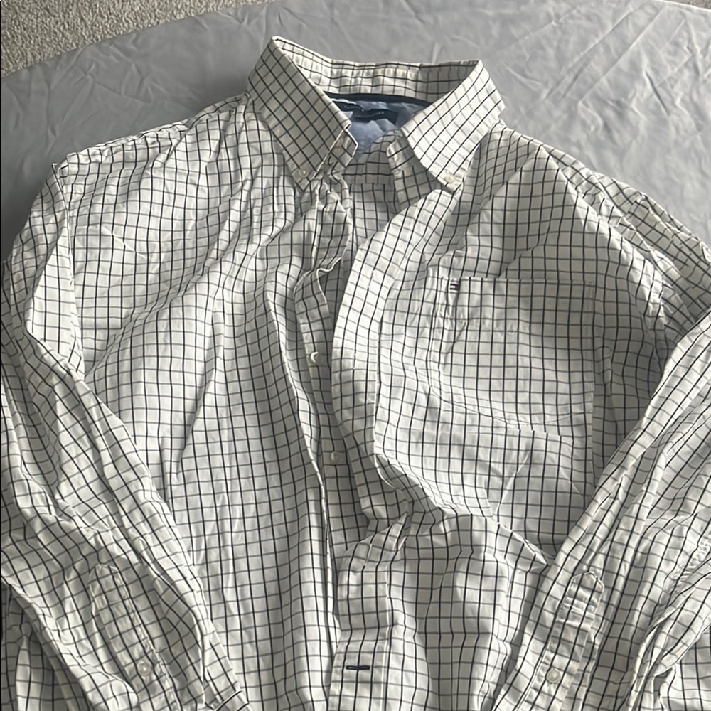 Tommy Hilfiger White and Black Casual Button Down Shirt